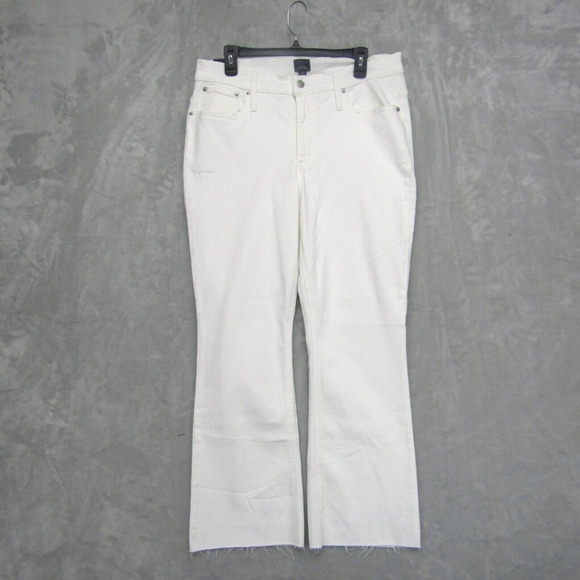 J. Crew Mid Rise Flare Crop Jeans White Stretch Button Fly Size 33 T Waist - Picture 1 of 11